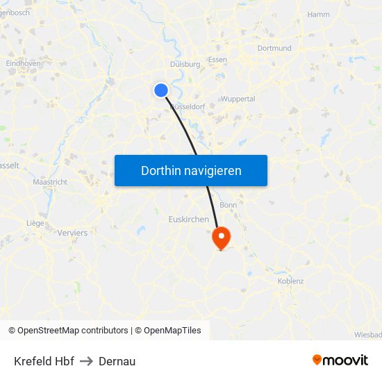 Krefeld Hbf to Dernau map