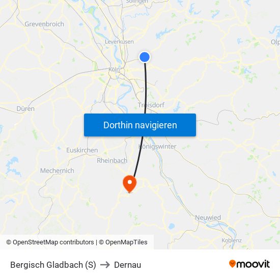 Bergisch Gladbach (S) to Dernau map