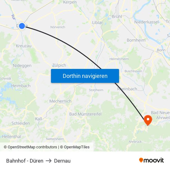 Bahnhof - Düren to Dernau map