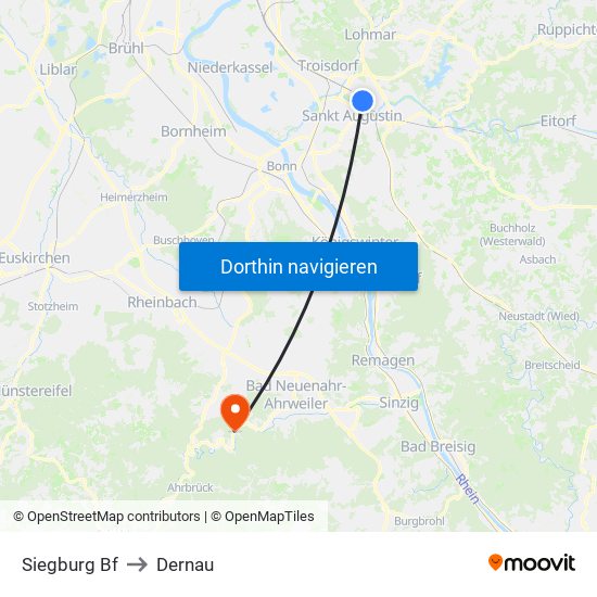 Siegburg Bf to Dernau map