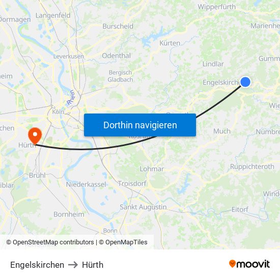 Engelskirchen to Hürth map