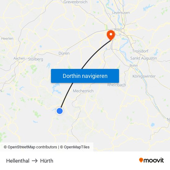 Hellenthal to Hürth map