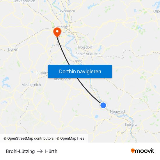 Brohl-Lützing to Hürth map