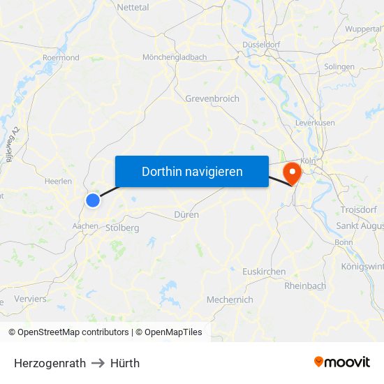 Herzogenrath to Hürth map