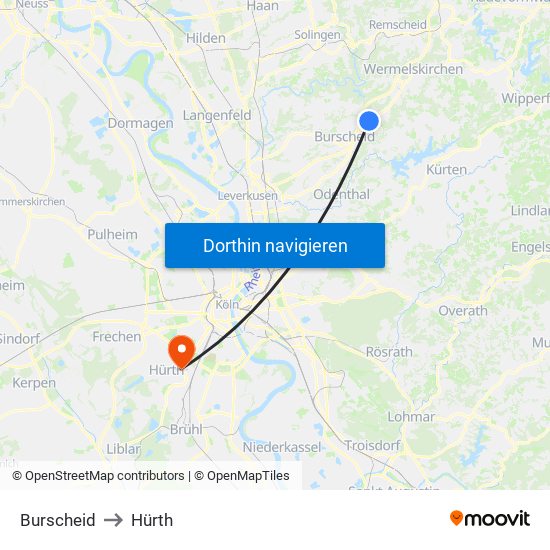 Burscheid to Hürth map