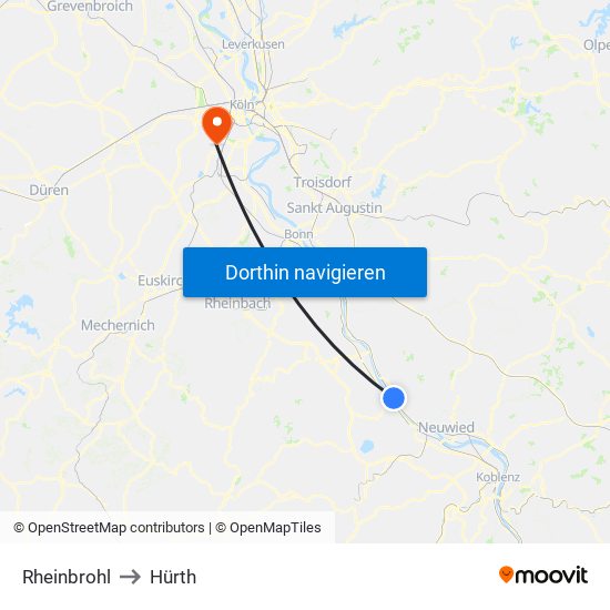 Rheinbrohl to Hürth map