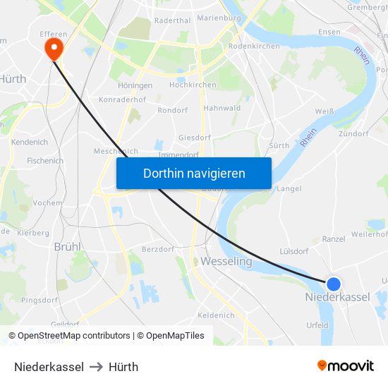 Niederkassel to Hürth map