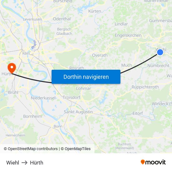 Wiehl to Hürth map