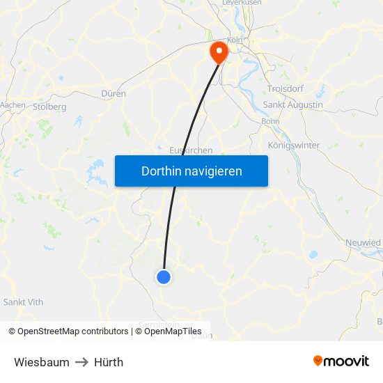 Wiesbaum to Hürth map