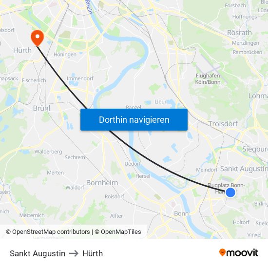 Sankt Augustin to Hürth map