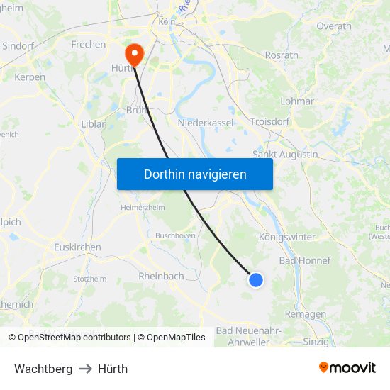 Wachtberg to Hürth map