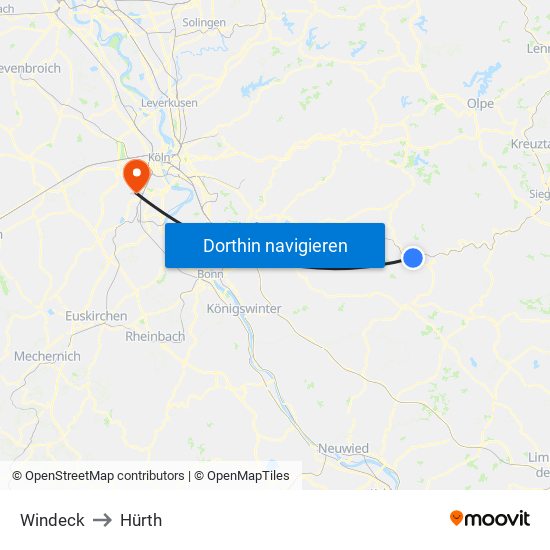Windeck to Hürth map