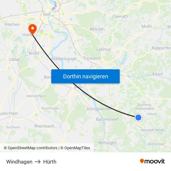 Windhagen to Hürth map