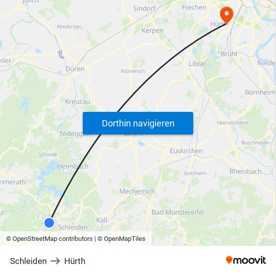 Schleiden to Hürth map