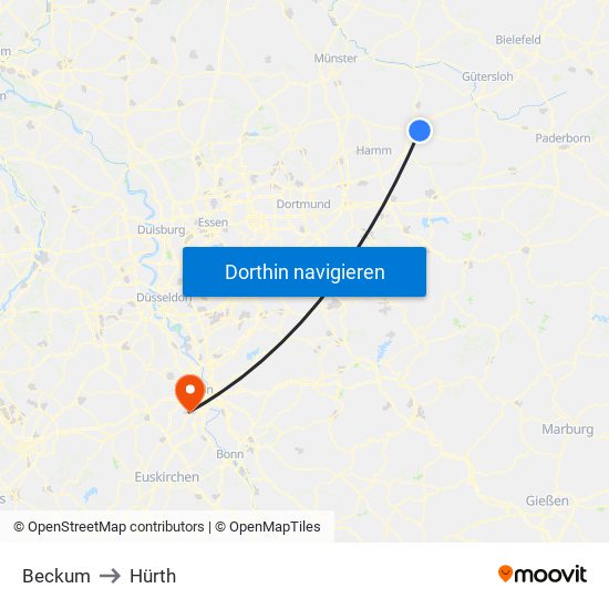 Beckum to Hürth map