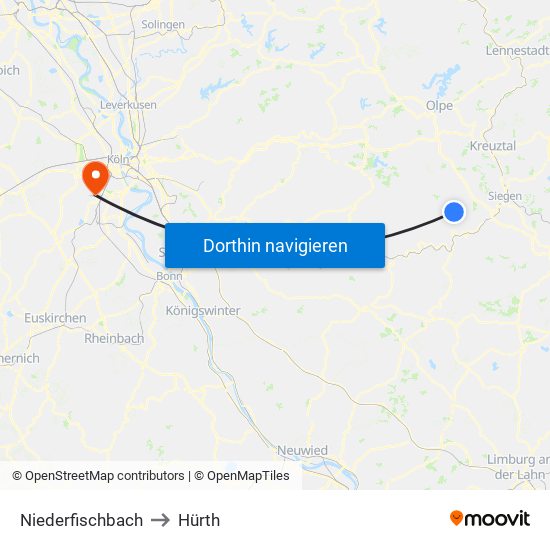 Niederfischbach to Hürth map