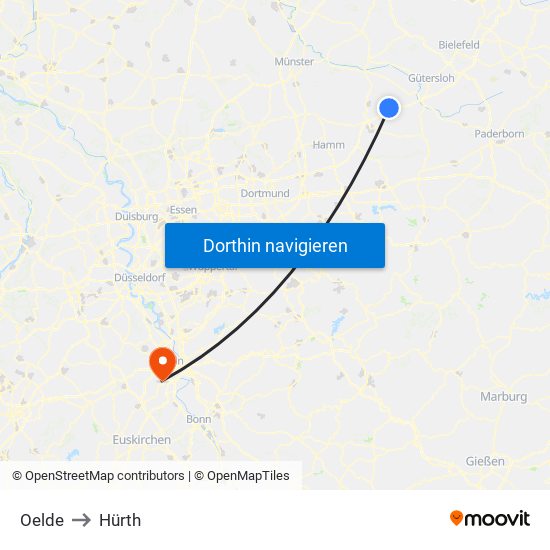 Oelde to Hürth map