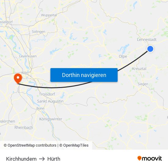 Kirchhundem to Hürth map