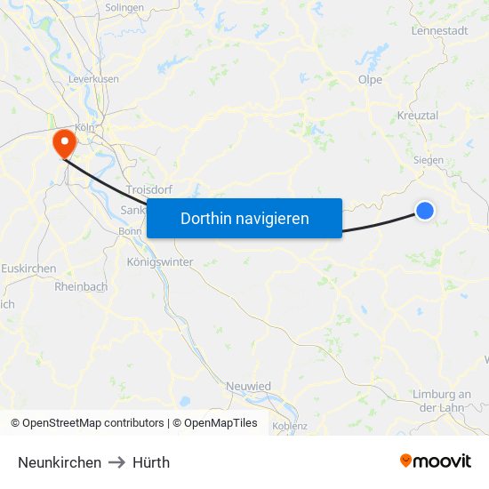 Neunkirchen to Hürth map