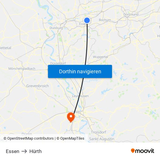 Essen to Hürth map