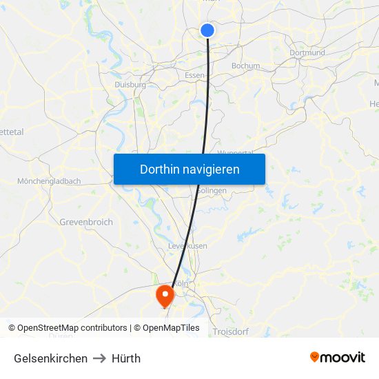 Gelsenkirchen to Hürth map