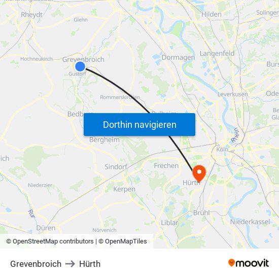 Grevenbroich to Hürth map