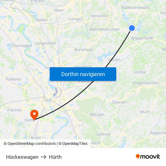 Hückeswagen to Hürth map