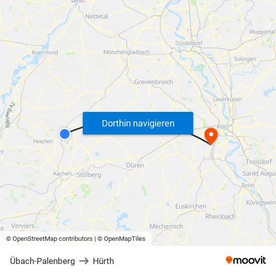 Übach-Palenberg to Hürth map