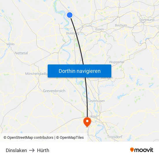 Dinslaken to Hürth map