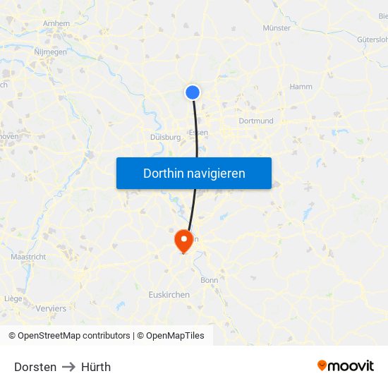 Dorsten to Hürth map