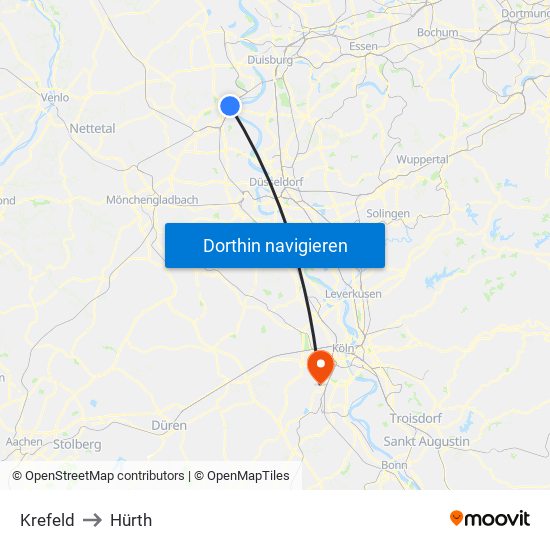 Krefeld to Hürth map