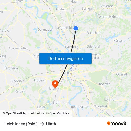 Leichlingen (Rhld.) to Hürth map