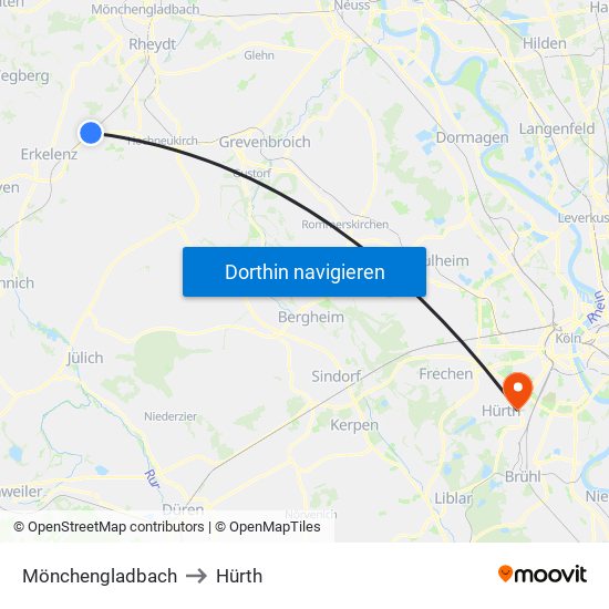 Mönchengladbach to Hürth map