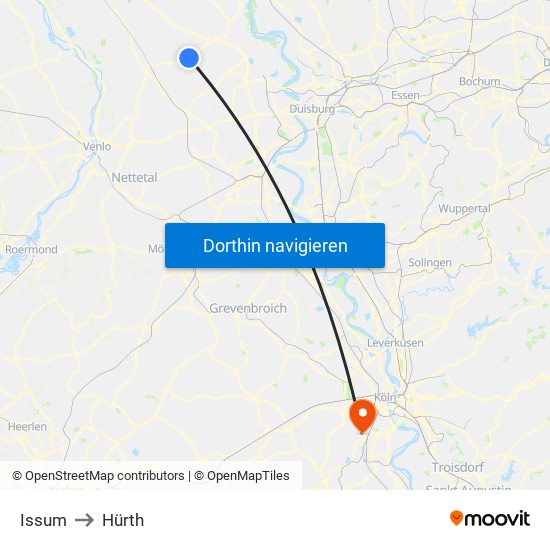 Issum to Hürth map