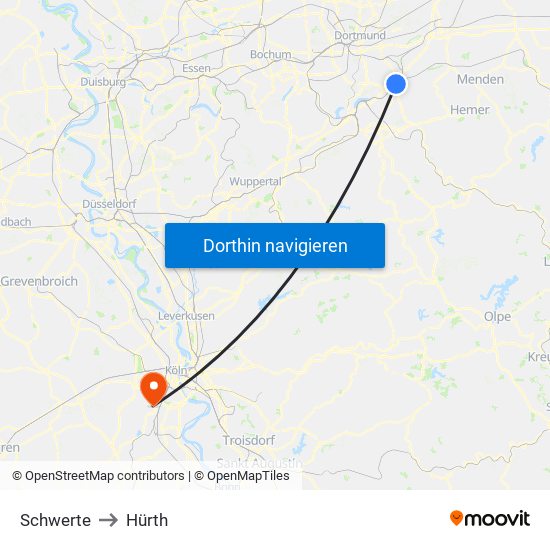 Schwerte to Hürth map