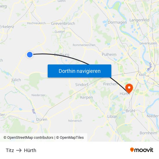 Titz to Hürth map