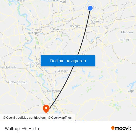 Waltrop to Hürth map