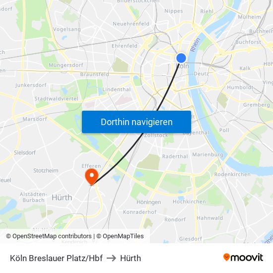Köln Breslauer Platz/Hbf to Hürth map