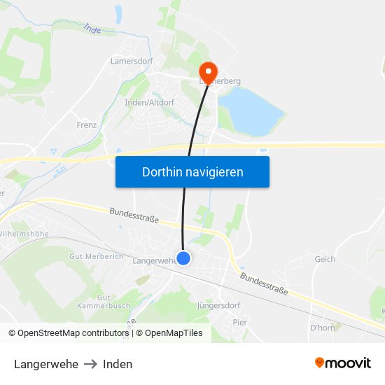 Langerwehe to Inden map