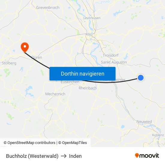 Buchholz (Westerwald) to Inden map