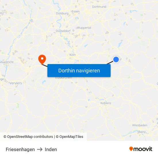 Friesenhagen to Inden map
