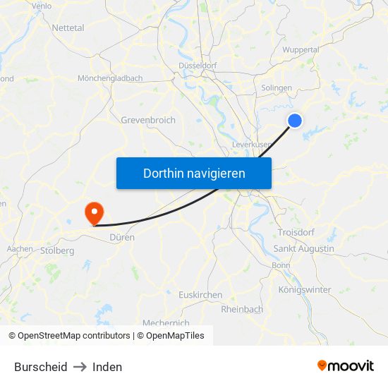 Burscheid to Inden map