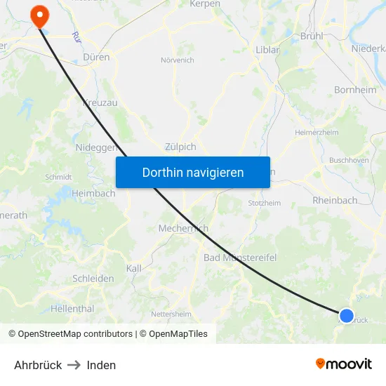 Ahrbrück to Inden map