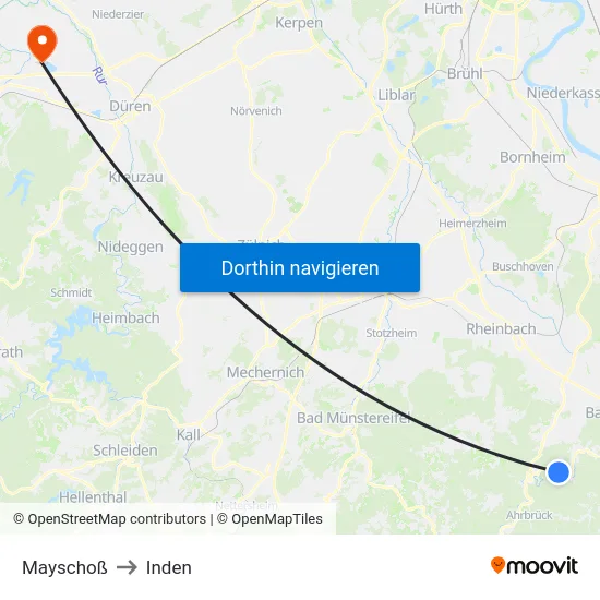 Mayschoß to Inden map