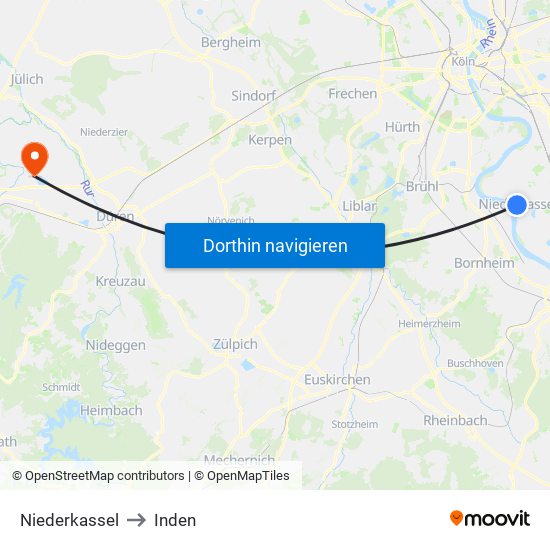 Niederkassel to Inden map