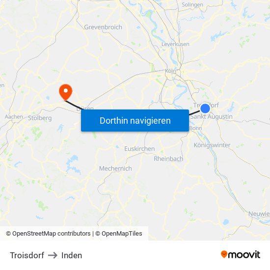 Troisdorf to Inden map