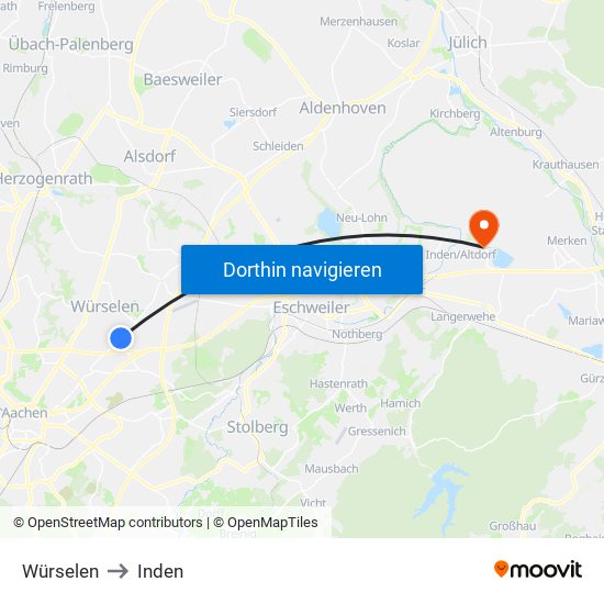 Würselen to Inden map