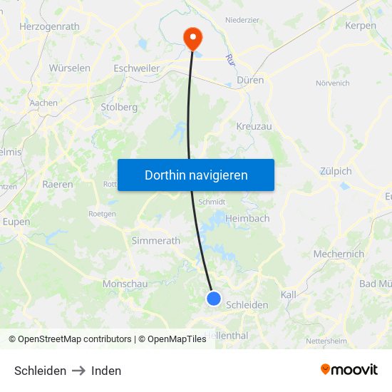 Schleiden to Inden map
