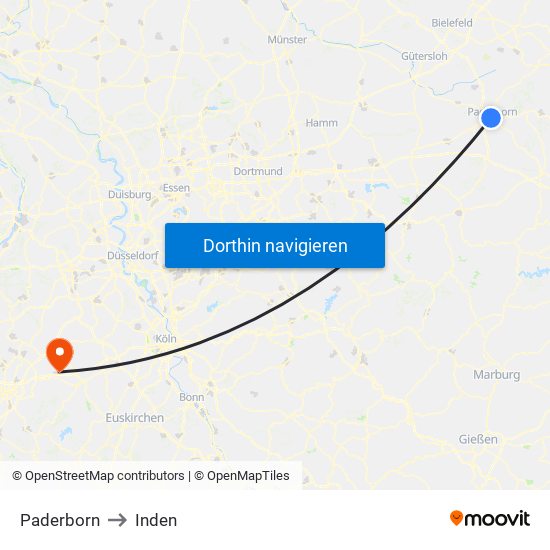 Paderborn to Inden map