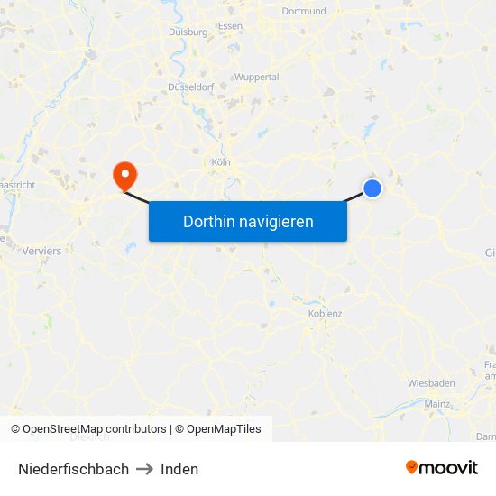 Niederfischbach to Inden map